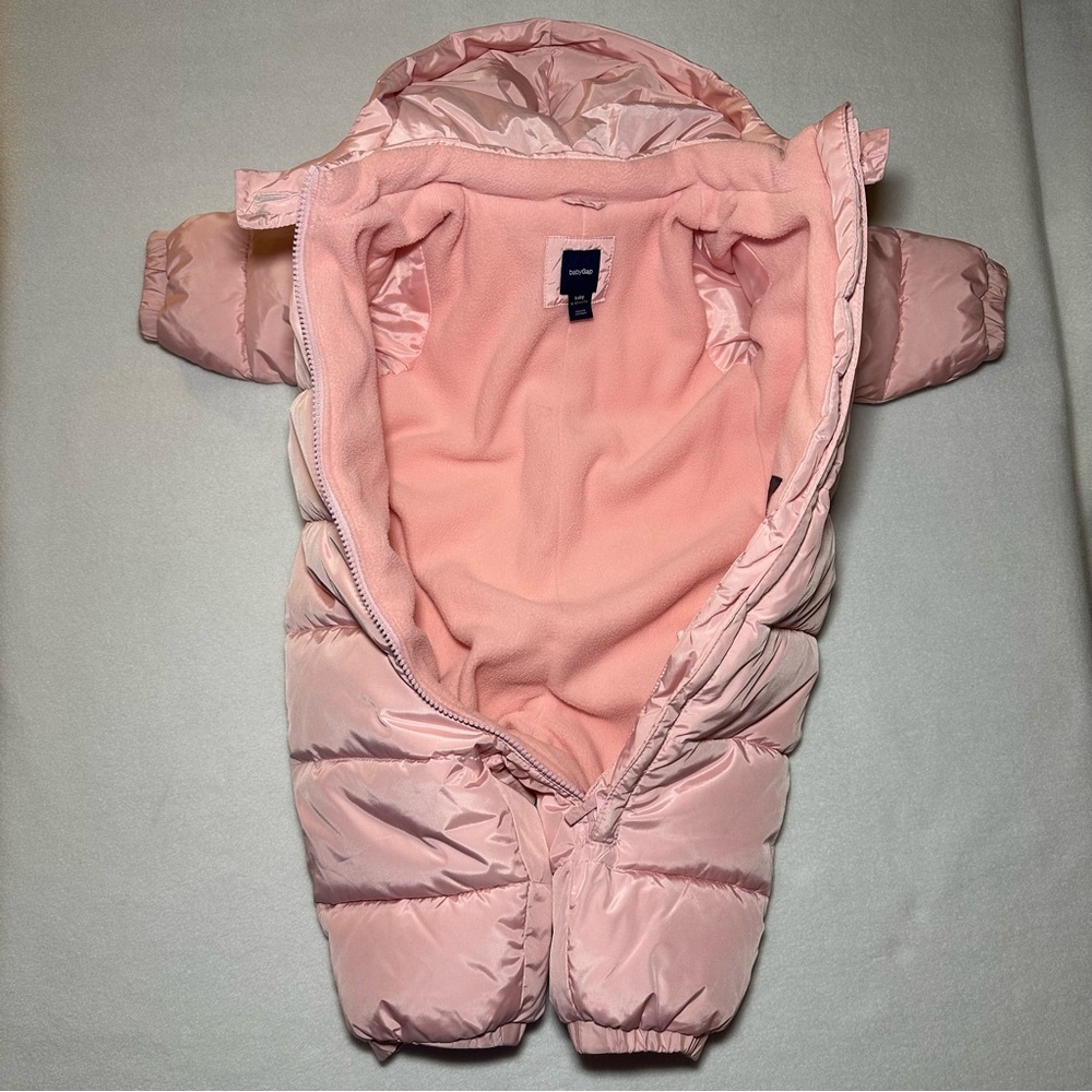 Baby Gap Pink Fleece-Lined Snowsuit 6-12M | Hooded Winter Outdoor Body Suit - Picture 7 of 7
